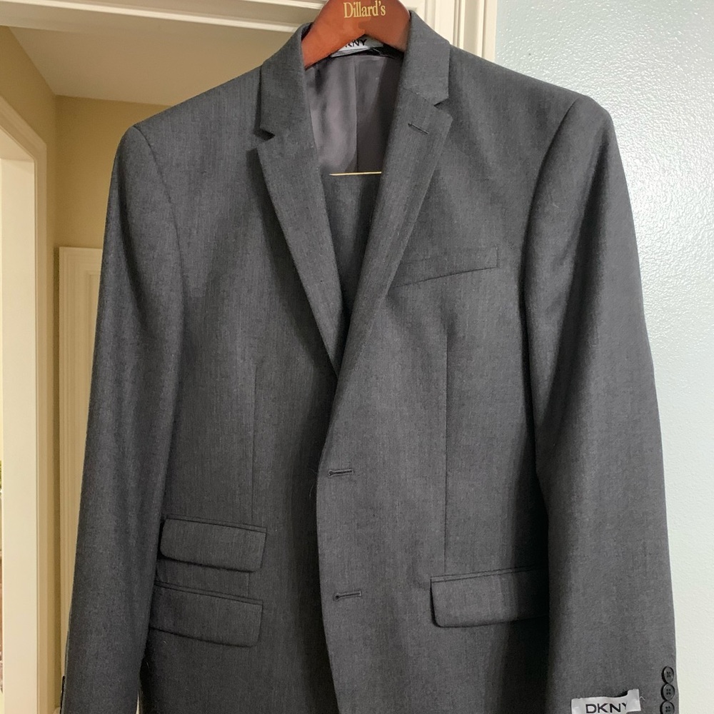 DKNY grey wool 2-pc suit.  Jacket and pants